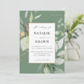 Eukalyptus Glow Gold Greenery Wedding Olive Green Einladung (Stehend Vorderseite)