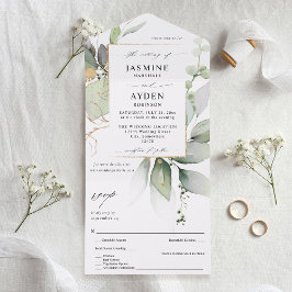 Eukalyptus Glow Gold Greenery Wedding V2 All In One Einladung