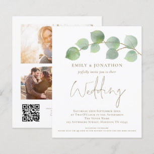 Eukalyptus Gold 3 Foto QR Hochzeit Einladung