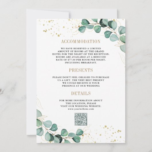 Eukalyptus Gold - alle in einem QR-Code Einladung (Rückseite)