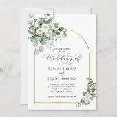 Eukalyptus Gold Arch QR Code Alle in einer Hochzei Einladung (Vorderseite)