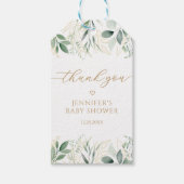 Eukalyptus Gold Baby Dusche Danke für Ihre Lieblin Geschenkanhänger (Vorderseite)
