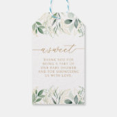 Eukalyptus Gold Baby Dusche Danke für Ihre Lieblin Geschenkanhänger (Rückseite)