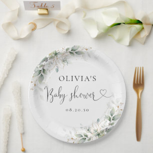 Eukalyptus Gold Baby Shower Paper Plate Pappteller