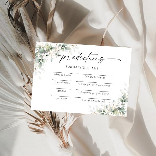Eukalyptus Gold Baby Shower Predictions Card Einladung