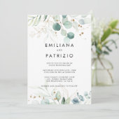 Eukalyptus Gold Back & Front Wedding Einladung (Stehend Vorderseite)
