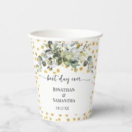 Eukalyptus Gold Best Day Ever Wedding Pappbecher
