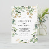 Eukalyptus-Gold-Blätter Hochzeit Einladung (Stehend Vorderseite)