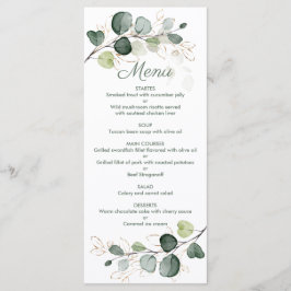 Eukalyptus Gold-Blätter Hochzeitmenü Menükarte