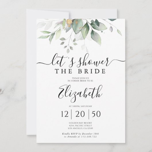 Eukalyptus Gold Blumendusche Einladung (Vorderseite)