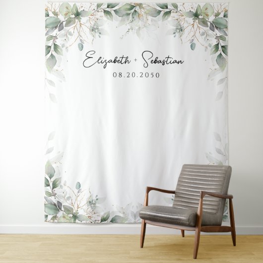 Eukalyptus Gold Blumengrün Hochzeitstorte Wandteppich (Beispiel)