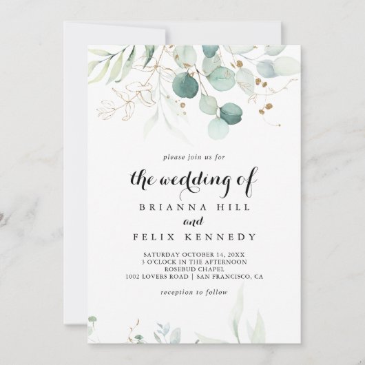 Eukalyptus-Gold-Blüte Einladung (Vorderseite)