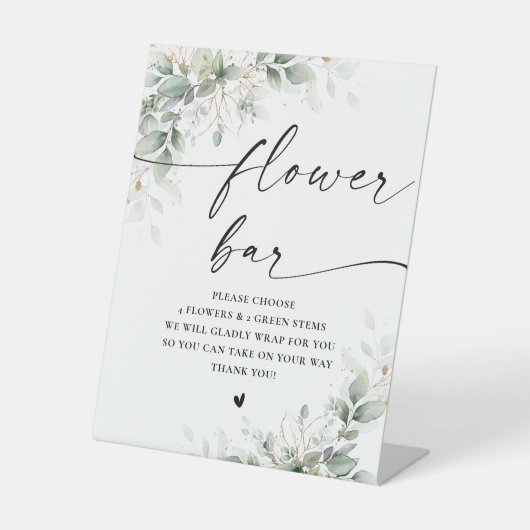 Eukalyptus Gold Brautparty Blume Bar Sign Sockelschild (Vorderseite)