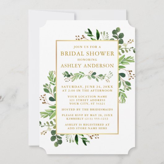 Eukalyptus Gold Brautparty Einladung (Vorderseite)