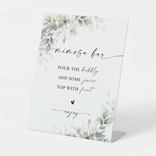 Eukalyptus Gold Brautparty Mimosa Bar Sign Sockelschild (Vorderseite)