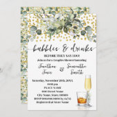 Eukalyptus Gold Bubbles & Drinks Brautparty Einladung (Vorne/Hinten)