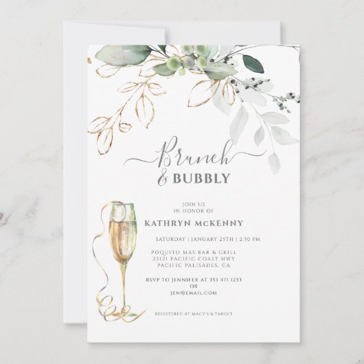 Eukalyptus Gold Calligraphy Brautparty Invitat Einladung (Vorderseite)