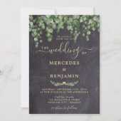 Eukalyptus Gold Chalkboard Wedding Einladung (Vorderseite)