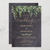 Eukalyptus Gold Chalkboard Wedding Einladung (Vorne/Hinten)
