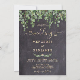Eukalyptus Gold Chalkboard Wedding Einladung