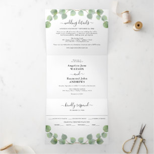 Eukalyptus & Gold Classic Wedding Dreifach Gefaltete Einladung