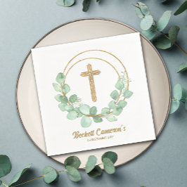 Eukalyptus Gold Cross Christening Serviette