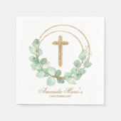 Eukalyptus Gold Cross Christening Serviette (Vorderseite)
