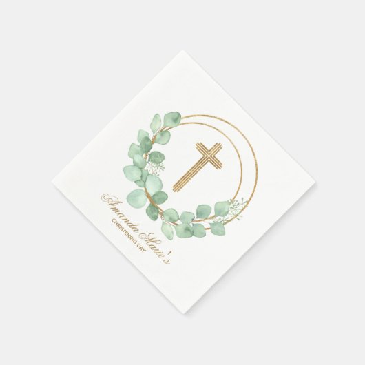 Eukalyptus Gold Cross Christening Serviette (Ecke)