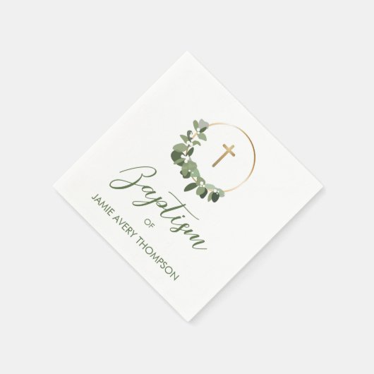 Eukalyptus Gold Cross Custom Baptisc Serviette (Ecke)