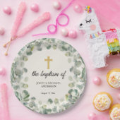 Eukalyptus Gold Cross Religiöse Taufe Pappteller (Party)