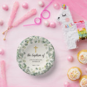 Eukalyptus Gold Cross Religiöse Taufe Pappteller (Party)