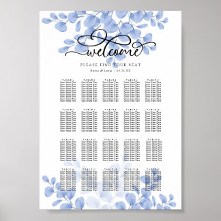 Eukalyptus Gold Dusty Blue Wedding Chart Poster