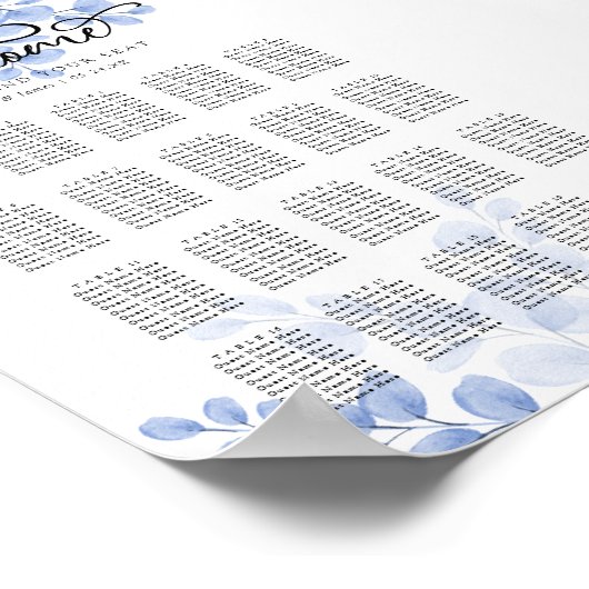 Eukalyptus Gold Dusty Blue Wedding Chart Poster (Ecke)