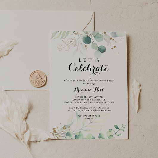 Eukalyptus Gold Feiern Party Einladung