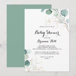 Eukalyptus Gold Floral Baby Dusche Einladung