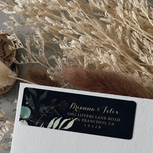 Eukalyptus Gold Floral Blue Rücksendeadresse