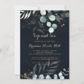 Eukalyptus Gold Floral Blue Sip und Siehe Einladung (Vorderseite)