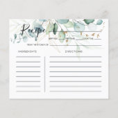 Eukalyptus Gold Floral Brautparty Rezept Karte (Vorderseite)