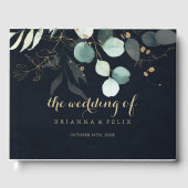 Eukalyptus Gold Floral Calligraphy Blue Wedding Gästebuch (Vorderseite)