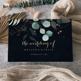Eukalyptus Gold Floral Calligraphy Blue Wedding Gästebuch