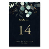 Eukalyptus Gold Floral Calligraphy Blue Wedding Tischnummer (Vorderseite)