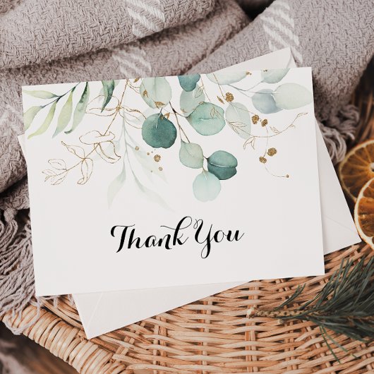 Eukalyptus Gold Floral Flat Wedding Dankeskarte