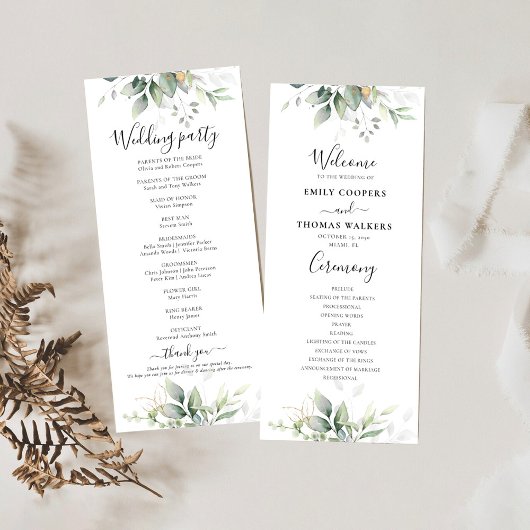 Eukalyptus Gold Floral Greenerity Wedding Program Programm