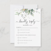 Eukalyptus Gold Floral Greenerity Wedding RSVP Car (Vorderseite)