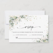Eukalyptus Gold Floral Greenerity Wedding RSVP Car (Vorderseite)