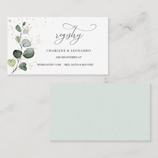 Eukalyptus Gold Floral Platzkarte (Vorne/Hinten)