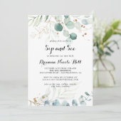 Eukalyptus Gold Floral Sip und Siehe Einladung (Stehend Vorderseite)