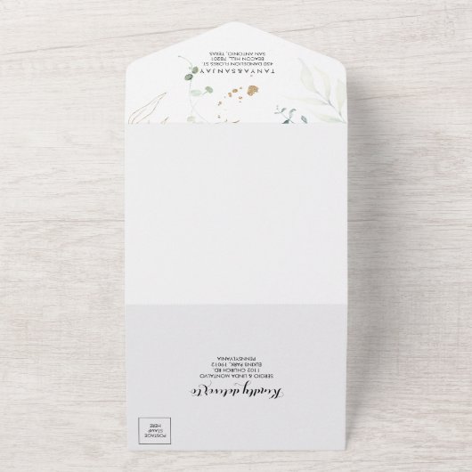 Eukalyptus Gold Floral Wedding All In One Einladung (Außenbereich)