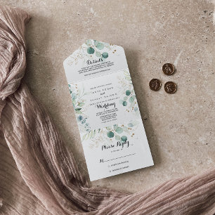 Eukalyptus Gold Floral Wedding All In One Einladung