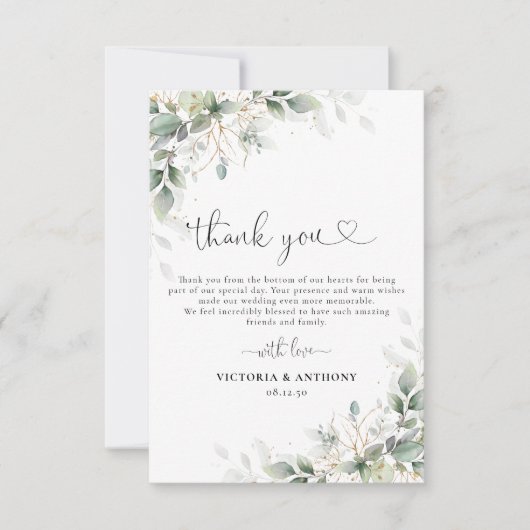 Eukalyptus Gold Floral Wedding Vielen Dank Karten (Vorderseite)